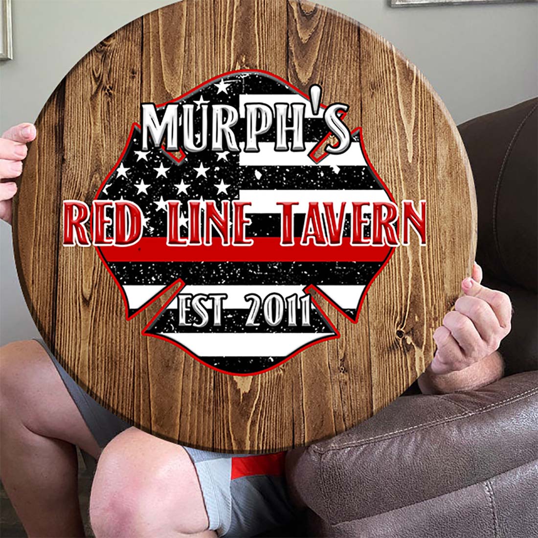 Bar Sign Red Line Fire Fighter Firefighter Sign 18 Inch Bar Man Cave Signs - Picture 4 of 5