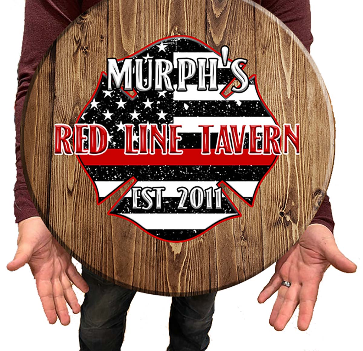 Bar Sign Red Line Fire Fighter Firefighter Sign 18 Inch Bar Man Cave Signs - Picture 1 of 5